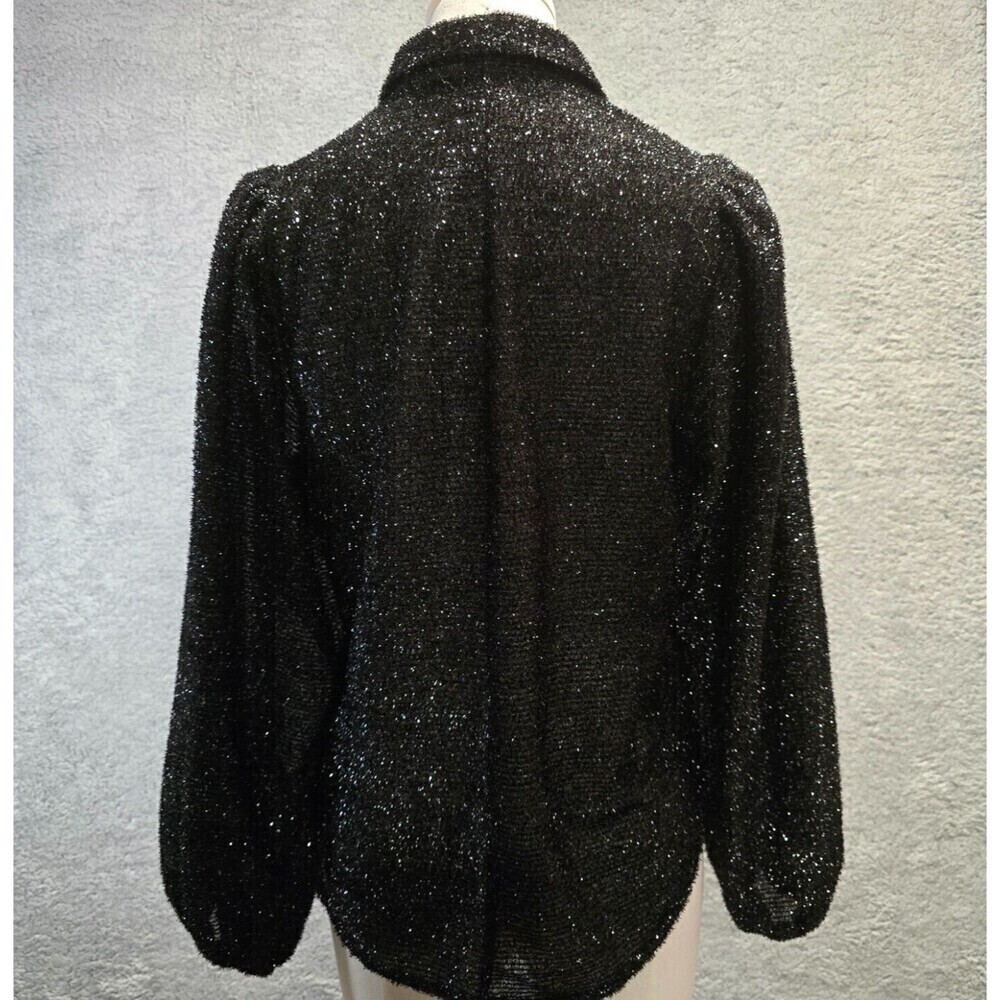 Womens Fairy Grunge Top S Black Sheer Metallic Sparkly Puff Sleeve Textured - Picture 9 of 11